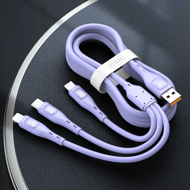  Diseño 3 en 1 para mac 120w usb c multi cable de carga rápida 3 en 1 cable de cargador de teléfono múltiple usb c multi cable con tipo c/micro usb/ip para samsung s23 s22 s21 para iphone 14 13 12 11 x