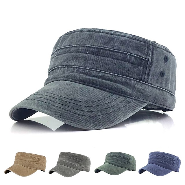  Men's Military Cap Cadet Hat Black Navy Blue Washed Cotton Pure Color Adjustable Daily Stylish Street Dailywear Vintage Sports Portable