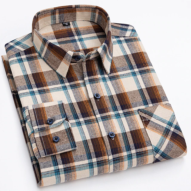 Men's Plaid / Striped / Chevron / Round Wedding Office & Career Black Royal Blue Dark Green Camel Long Sleeve Shirt Collar All Seasons Clothing Apparel Cross 8