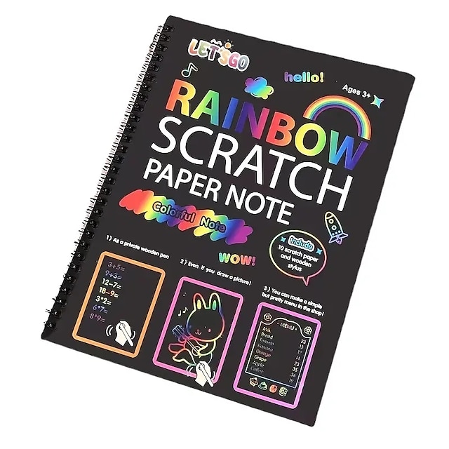  12 Sheets Rainbow Scratch Off Notebooks Arts Crafts Supplies Set Color Drawing Paper Kit For Kids Birthday Game Party Favor Festival Easter Activity Toy