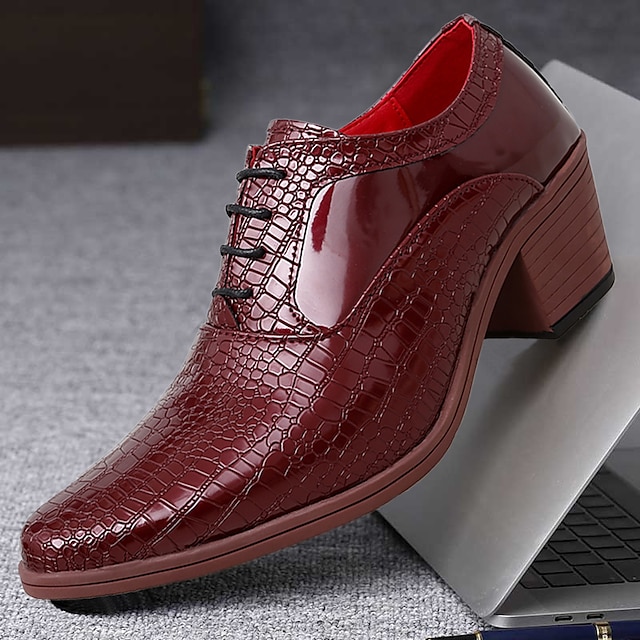  Homens Oxfords Sapatos Derby Sapatos de vestir Sapatos Aumentam Altura Formais Natal Festas & Noite Couro Envernizado Aumentar a Altura Com Cadarço Preto Branco Vermelho Primavera Outono