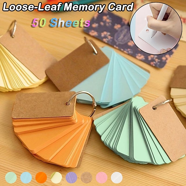  Spot General Diy Blank Color Iron Ring Handwritten Hard Blank English Word Card Loose-Leaf Memory Card, Back to School Gift