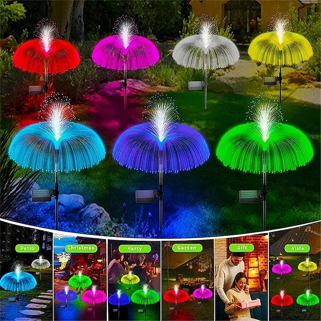  Solar LED Jellyfish Lights Reed Mushroom Lamp Outdoor Garden Decor Lawn Light 7 Color Change Waterproof Patio Yard Pathway Decor Solar Flowers Lamp