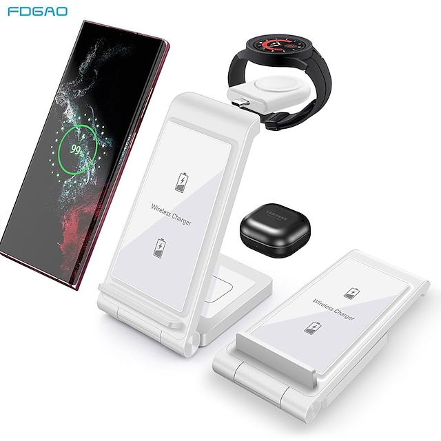  FDGAO 3 in 1 Wireless Charger for Samsung Galaxy Watch Galaxy Buds Phone Foldable Fast Charging Dock Station for Samsung Watch Active 5 4 3 2 1 GS4 GS3