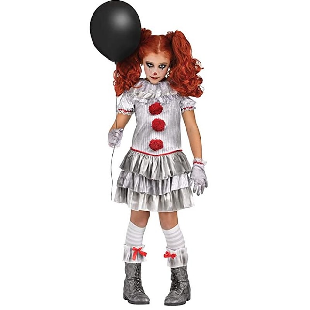  Es Burlesque Clown Pennywise Kleid Cosplay Kostüm Partykostüm Kinder Mädchen Outfits Cosplay Performance Party Halloween Karneval Maskerade Einfache Halloween-Kostüme Karneval