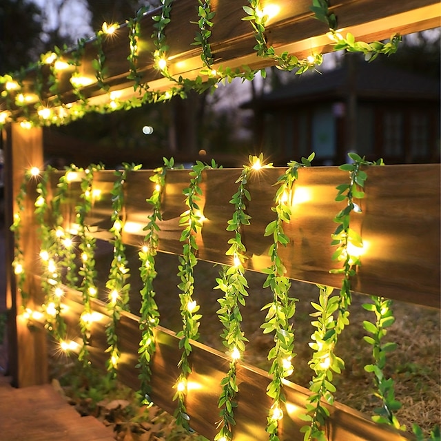  5M 50Leds Ivy Leaf Garland Holiday Lamp AA Battery Operate Copper Wire LED Fairy String Lights For Christmas Wedding Party Art Decor (Come Without Battery)