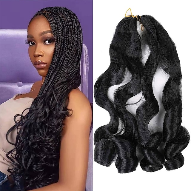 6 Pack French Curly Braiding Hair Pre Stretched 22 Inch Black French Curl Braiding Hair Curl end Braiding Hair Pre Streched Soft French Curls Synthetic Hair Extensions for Women