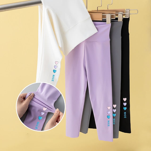  Infantil Para Meninas Leggings Coração Ativo Treino 7-13 anos Primavera Preto Branco Roxo