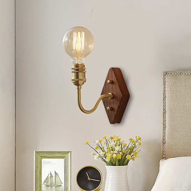 Lightinthebox applique industriale in legno, lampada da parete rustica vintage in legno per interni per soggiorno camera da letto corridoio ufficio, braccio della lampada regolabile, lampade da