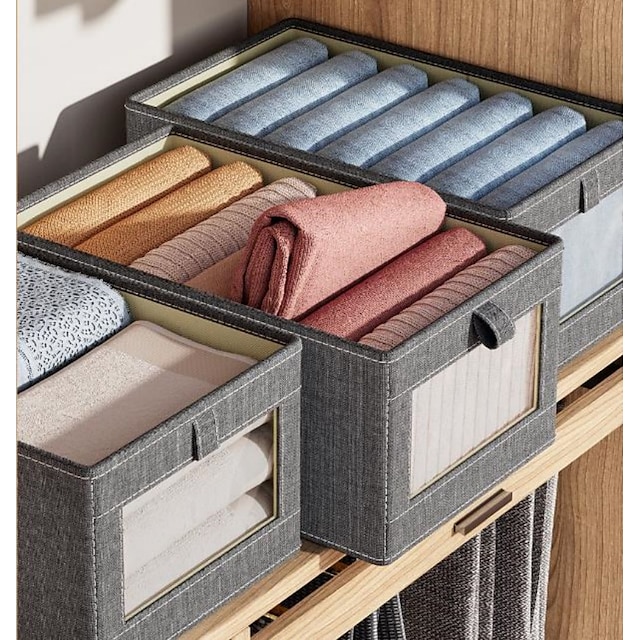  caixa de armazenamento visível compartimento de jeans armário gaveta de roupas caixa de separação de malha empilhamento de calças divisor de gaveta pode ser lavado organizador de casa