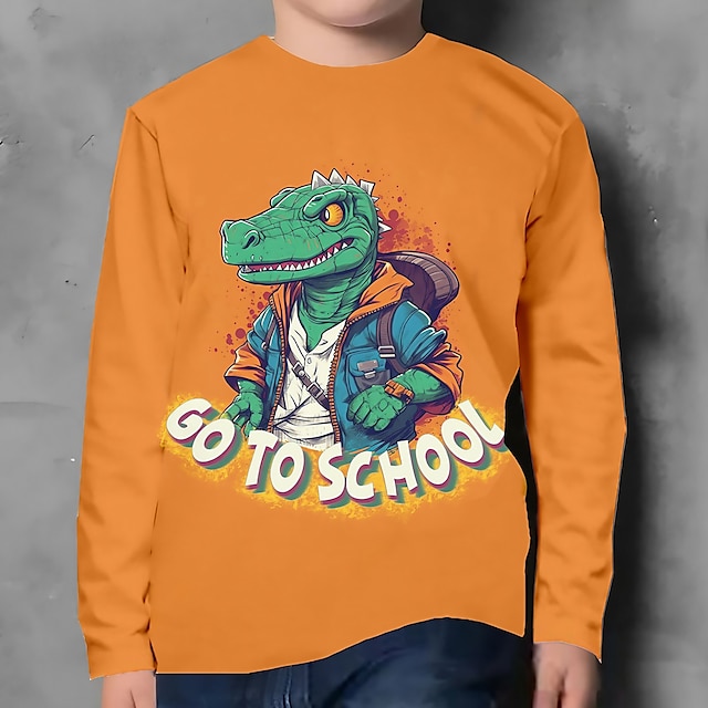  Drenge 3D Grafisk Tegneserie Dinosaurus T-shirt Langærmet 3D-udskrivning Sommer Forår Efterår Sport Mode Gade Polyester Børn 3-12 år Skole udendørs Afslappet Regulær