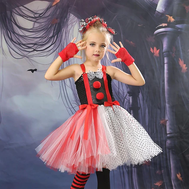 Burlesque Clown Pennywise Dress Party Costume Kid's Girls' Cosplay