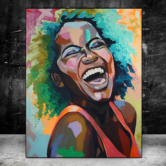  Pósteres e impresiones de cara sonriente de mujer africana colorida en lienzo pintura chica negra arte de pared imagen para decoración para sala de estar