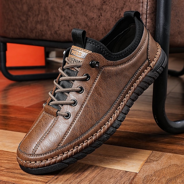  Men's Casual Shoes Leather Shoes Comfort Shoes Walking Business Casual Daily Party & Evening Microfiber Comfortable Slip Resistant Lace-up Black Brown khaki Fall Winter