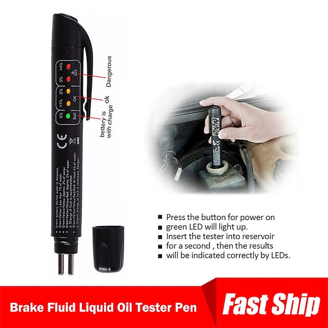  Brake Fluid Liquid Tester Auto Brake Diagnostic Testing Tool Hydraulic Fluid Liquid Oil Moisture Analyzer With 5 LED Indicators Brake Testing Tool