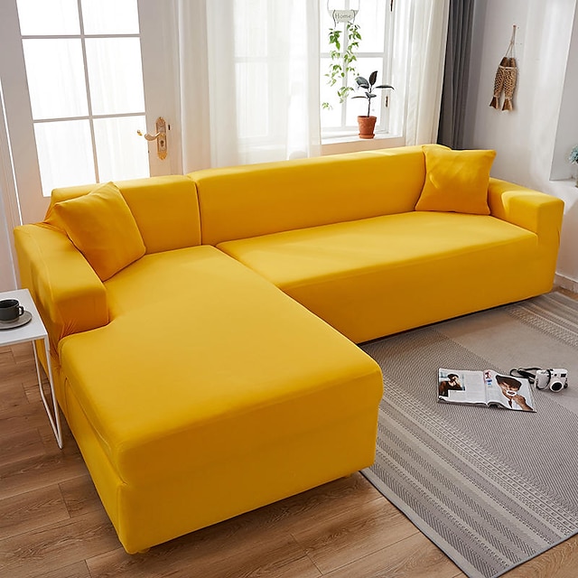  Funda elástica para sofá, funda elástica para sofá seccional, sillón de dos plazas, 4 o 4 o 3 plazas, en forma de L, gris, azul, lisa, sólida, suave, duradera, lavable