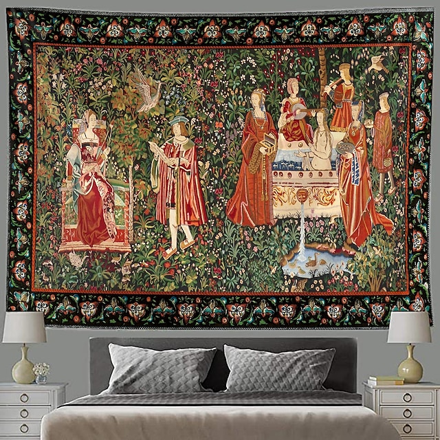 Medieval Mille Fleurs Tapestry Middle Age Wall Art Large Tapestry Mural Decor Photograph Backdrop Blanket Curtain Home Bedroom Living Room Decoration 22