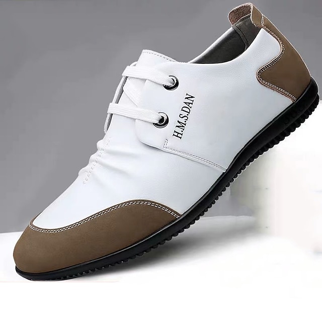  Men's Oxfords Casual Shoes Leather Shoes Comfort Shoes Casual Daily Cowhide Breathable Comfortable Slip Resistant Loafer Black White Summer