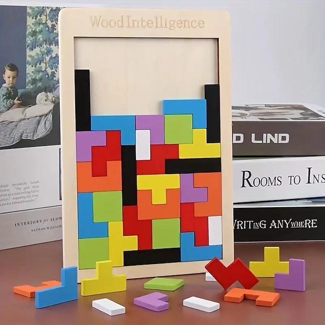  farverige 3d-træblokke puslespil hjernetræning montessori pædagogisk legetøj til børn for at forbedre intelligens & kreativitet