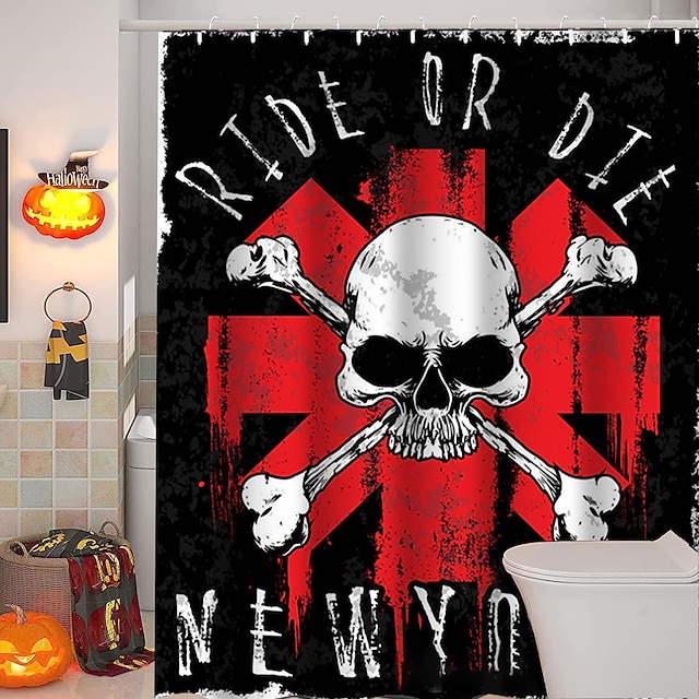  Zasłona prysznicowa halloween horror Zasłona prysznicowa halloween zestaw dekoracji łazienki dom wiejski poliester wodoodporny 12 paczek plastikowych haczyków szkieletowa wiedźma z dyni