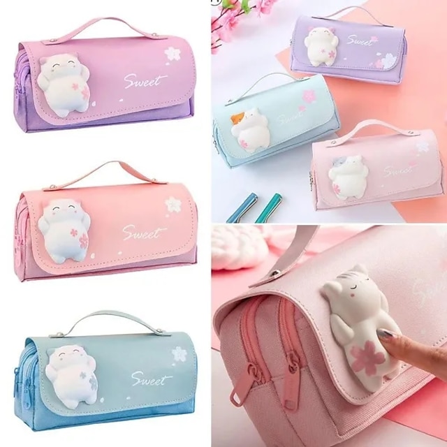 Cheap Cute Cat Decompression Pencil Case Big Pencil Box Portable