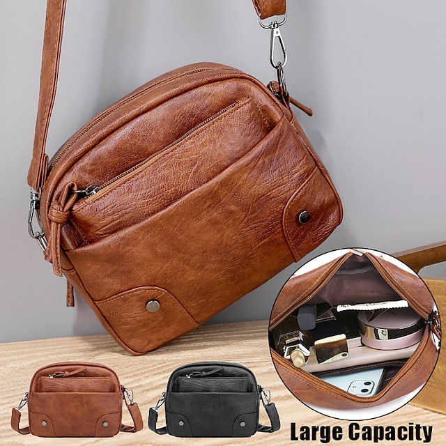  Women's Crossbody Bag Shoulder Bag Mobile Phone Bag Dome Bag PU Leather Outdoor Daily Zipper Large Capacity Waterproof Lightweight Solid Color Black Brown