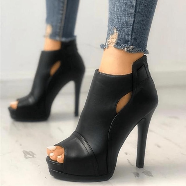  Women's Heels Sandals Boots Plus Size Sandals Boots Summer Boots Outdoor Daily Solid Color Booties Ankle Boots Summer Stiletto Heel Peep Toe Elegant Sexy Minimalism Microfiber Zipper Black