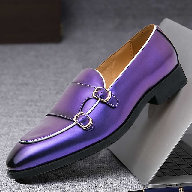  Men's Loafers & Slip-Ons Novelty Shoes Monk Shoes Business Casual Daily Party & Evening PU Comfortable Slip Resistant Loafer Black Purple Green Spring Fall