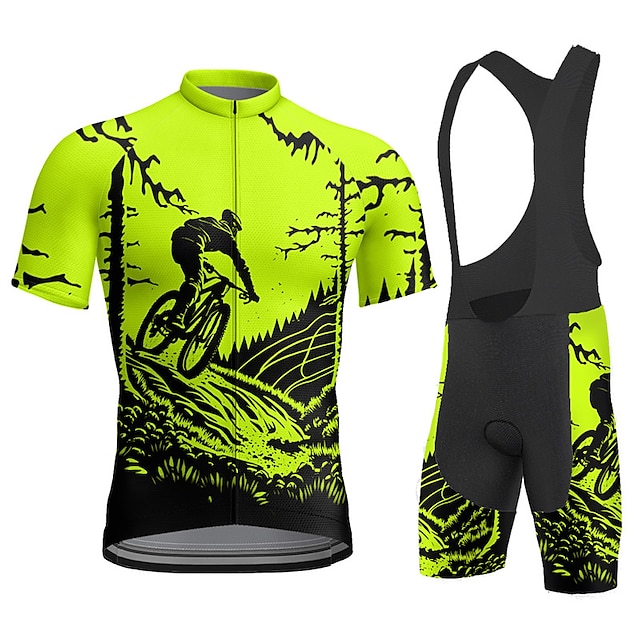  21Grams Men's Cycling Jersey with Bib Shorts Short Sleeve Mountain Bike MTB Road Bike Cycling Yellow Red Blue Graphic Bike Quick Dry Moisture Wicking Spandex Sports Graphic Clothing Apparel