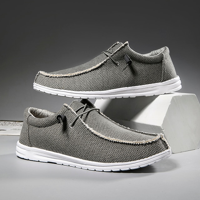  Men's Sneakers Casual Shoes Moccasin British Style Plaid Shoes Light Soles Casual British Daily Office & Career Canvas Breathable Comfortable Elastic Band Dark Grey Blue Khaki Spring Fall