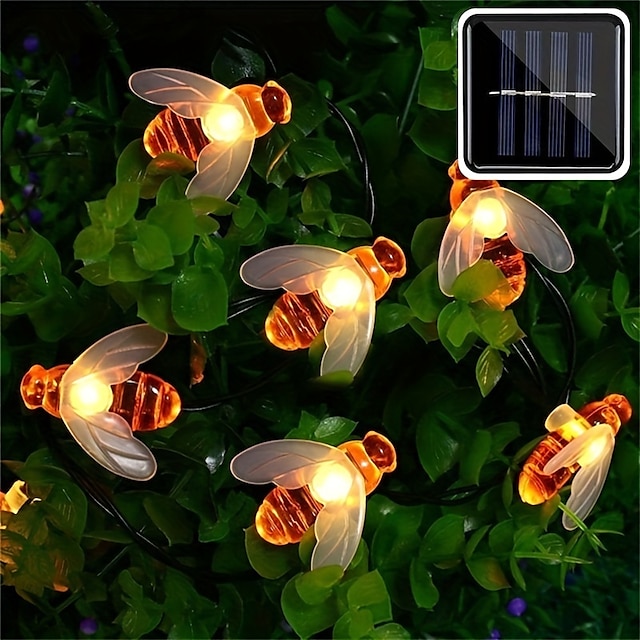 solaire miel abeilles lumières chaîne énergie solaire abeille fée guirlande lumineuse étanche 30 leds pour jardin extérieur fête d'été mariage décoration de noël