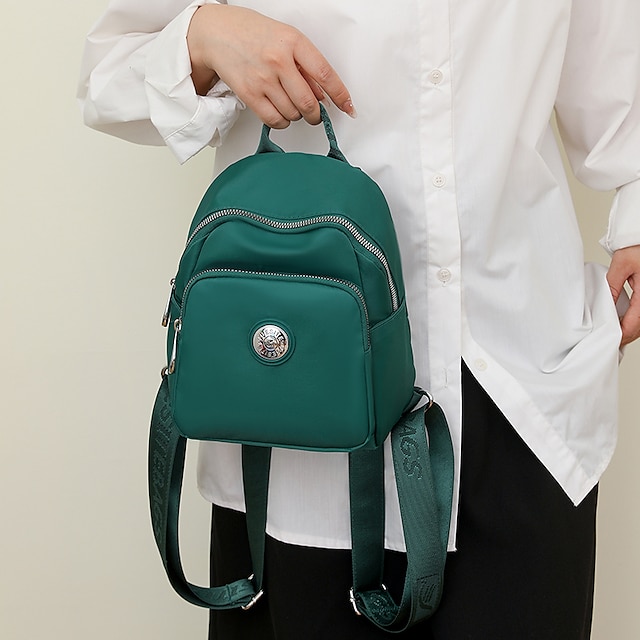  Women's Backpack Mini Backpack School Daily Solid Color Nylon Waterproof Zipper Black Light Green Red