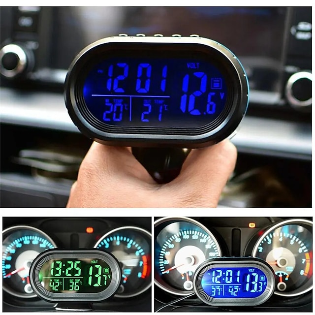  Auto Digitaluhr Thermometer Auto 12V-24V Voltmeter Spannungsprüfer 3 in 1 Autouhr Auto LED leuchtende Uhr