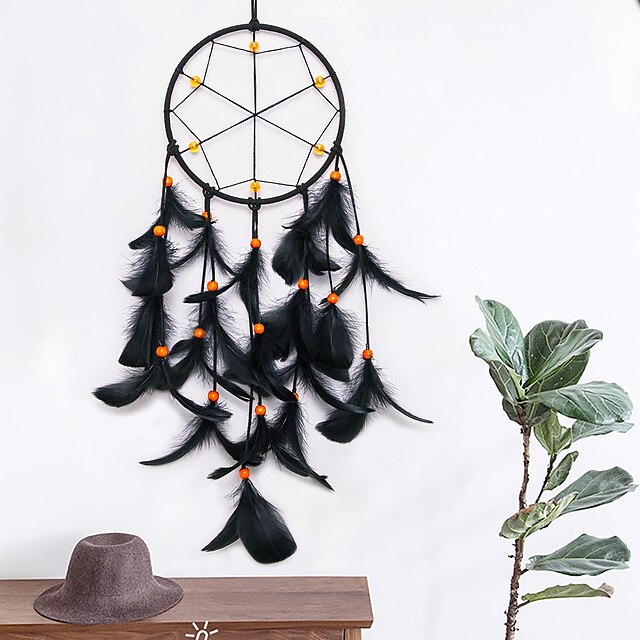  Attrape-rêves noir fait à la main cadeau tenture murale décor art ornement artisanat plume pour enfants chambre mariage festival