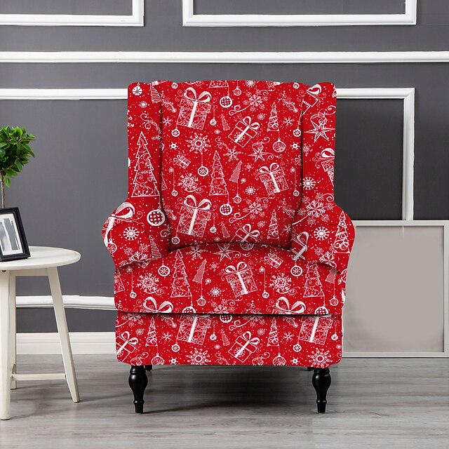 Stretch Wingback Chair Cover XMAS Wing Chair Slipcovers with Seat