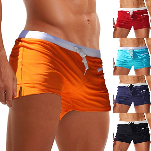  Men's Swimwear Swim Trunks Boxer Swim Shorts Lace up with Mesh lining Solid Colored Tropical Quick Dry Holiday Swimming Pool Sporty Basic Slim Light Blue Black