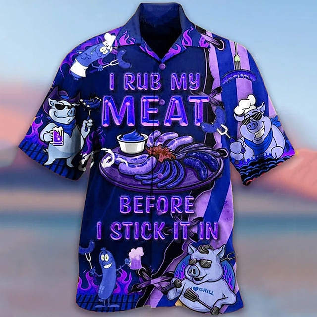  Herr Tecknat Skjorta Kortärmad Mode Designer Ledigt Utomhus Ledigt Dagligen Vår & sommar Nedvikt Mönster Button-Down Gul Rodnande Rosa Rubinrött Blå Purpur