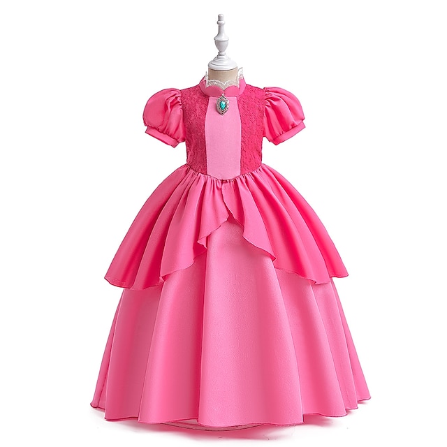  Kids Girls' Party Dress Solid Color Short Sleeve Performance Wedding Birthday Zipper Adorable Princess Polyester Cotton Blend Knee-length Party Dress Flower Girl's Dress Summer Spring Fall 3-10 Years