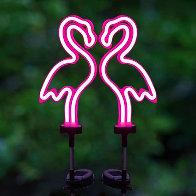  солнечный открытый водонепроницаемый светодиодный неоновый фламинго газон лампа солнечные садовые колья фонари открытый свет дорожки для лужайки патио двор дорожки декор