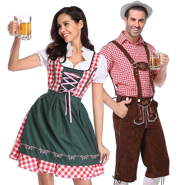  Oktoberfest Pusero / hame dirndl nahkahousuista Baijerin pariskunta Oktoberfestin pari Saksa München Niityt Miesten Naisten Perinteinen tyyli kangas Pusero Leninki Shortsit