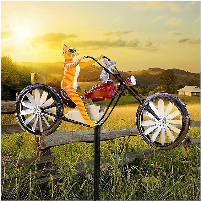  bicicleta metal cata-vento ferro forjado decoração de jardim moinho de vento gato rato motocicleta