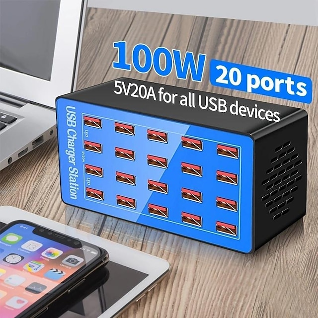 Stacja ładowania 100 W Moc wyjściowa Stacja ładująca z wieloma USB dla wielu urządzeń Ochrona bezpieczeństwa Na Univerzál Telefon komórkowy iMac