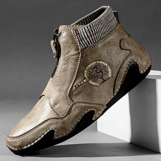  Bărbați Cizme Retro Pantofi lucrați manual Pantofi Beck Pantofi de confort Plimbare Epocă Casual În aer liber Zilnic Piele Comfortabil Cizme / Cizme la Gleznă Loafer Negru Kaki Primăvară Toamnă