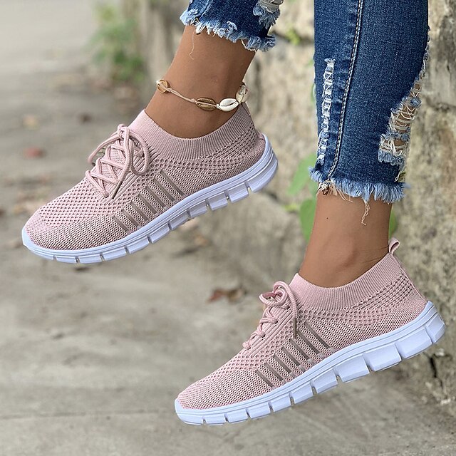 Women's Black Knit Sneakers with White Sole for Running and Casual Wear