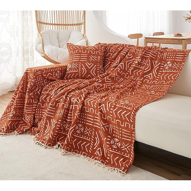  Sofa Cover Boho Sofa Blanket Throw Towel Chenille for Sectional Couch Armchair Loveseat 4 or 4 or 3 Seater L Shape Anti-Scratch Cat Washable