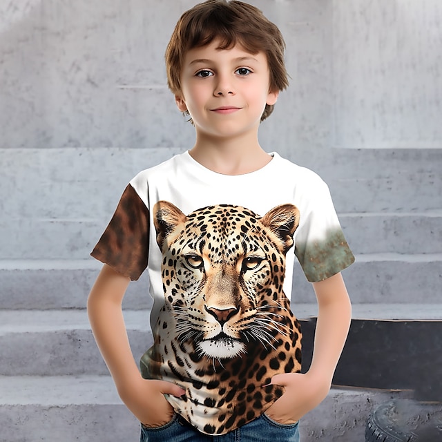 Jungen 3D Graphic Tier Leopard T-Shirt Kurzarm 3D-Druck Sommer Frühling Aktiv Sport Modisch Polyester kinderkleidung 3-12 Jahre Outdoor Casual Täglich Regular Fit