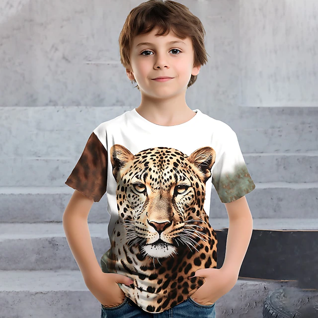 Boys 3D Graphic Animal Leopard T shirt Tee Short Sleeve 3D Print Summer Spring Active Sports Fashion Kids 3-12 Years Outdoor Casual Daily Regular Fit 6