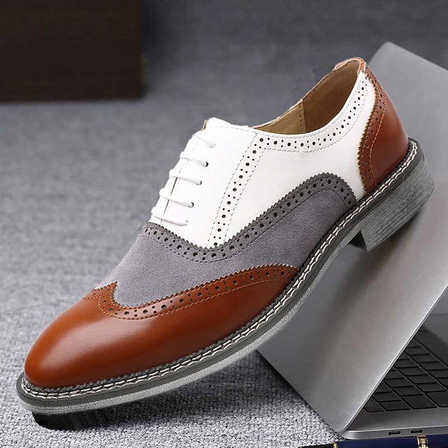 Men's Gatsby-Inspired Wingtip Spectator Oxford Shoes in White, Suede Grey, and Brown, Vintage Brogue Leather Dress Shoes for 1920s Wedding, Jazz Garden Party, and Formal Events 20
