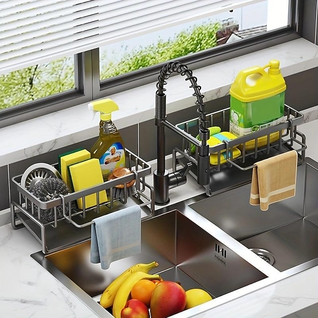 Faucet Sponge Holder, Kitchen Sink Caddy Organizer Over Faucet, Hanging  Faucet Drain Rack For Sink Organizer With Dishcloth Rack, Kitchen  Accessories 2023 - US $15.99