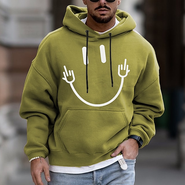  Mens Graphic Hoodie Pullover Sweatshirt Custom Print Light Green Pink Red Blue Hooded Cartoon Prints Daily Sports 3D Streetwear Designer Middle Finger Casual Smile Face Cotton